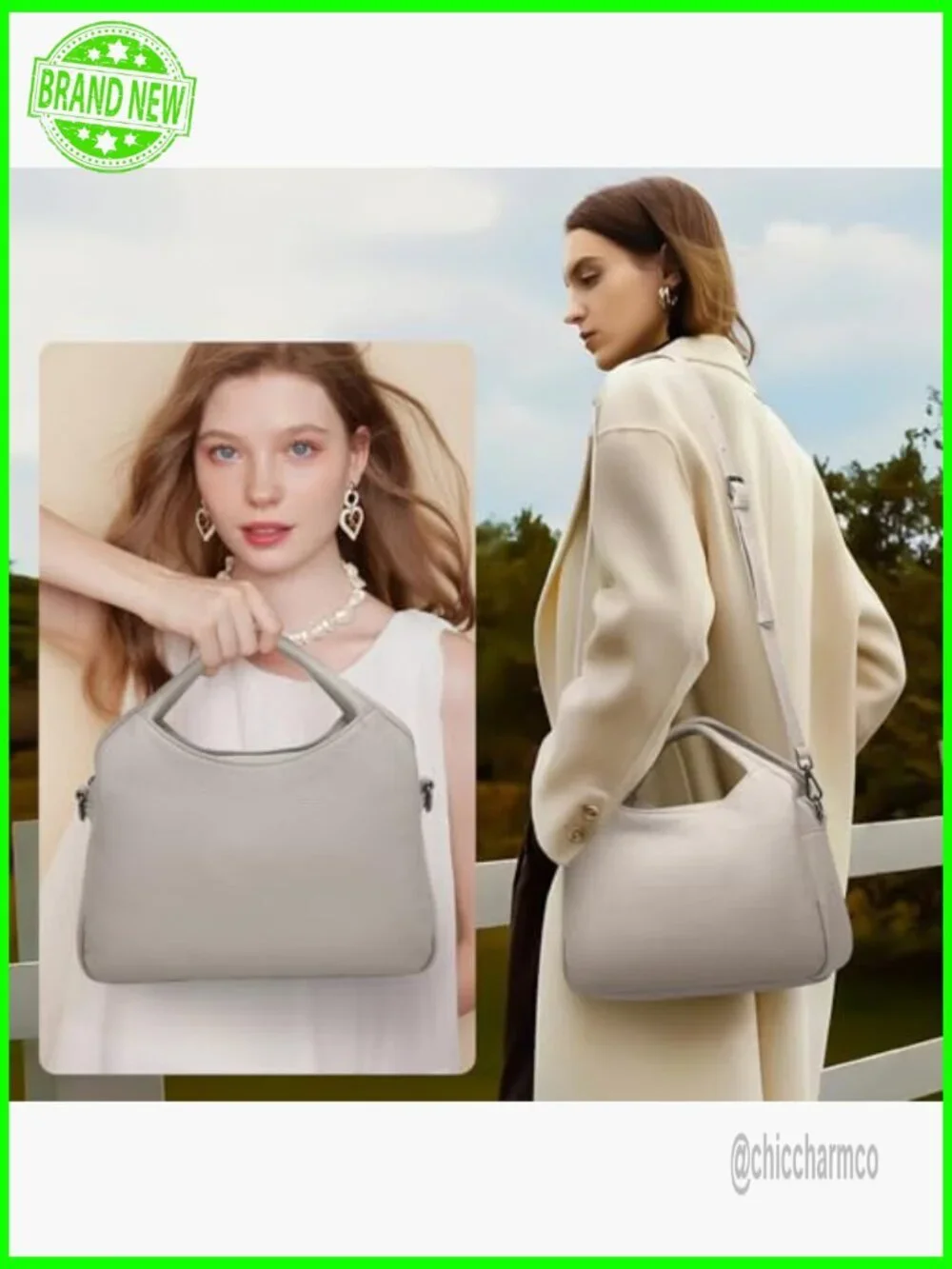 Genuine Leather Hobo Tote with Detachable Strap, 5 Compartments
